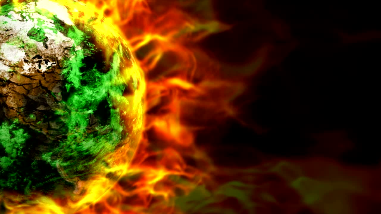 animación de tierra ardiente y llamas, concepto de contaminación