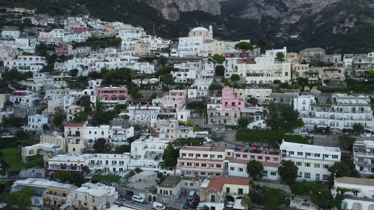 A beautiful view of Positano from the mountain by drone 4k
