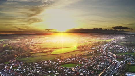 beautiful golden sunset over village of hemingfield, barnsley, england