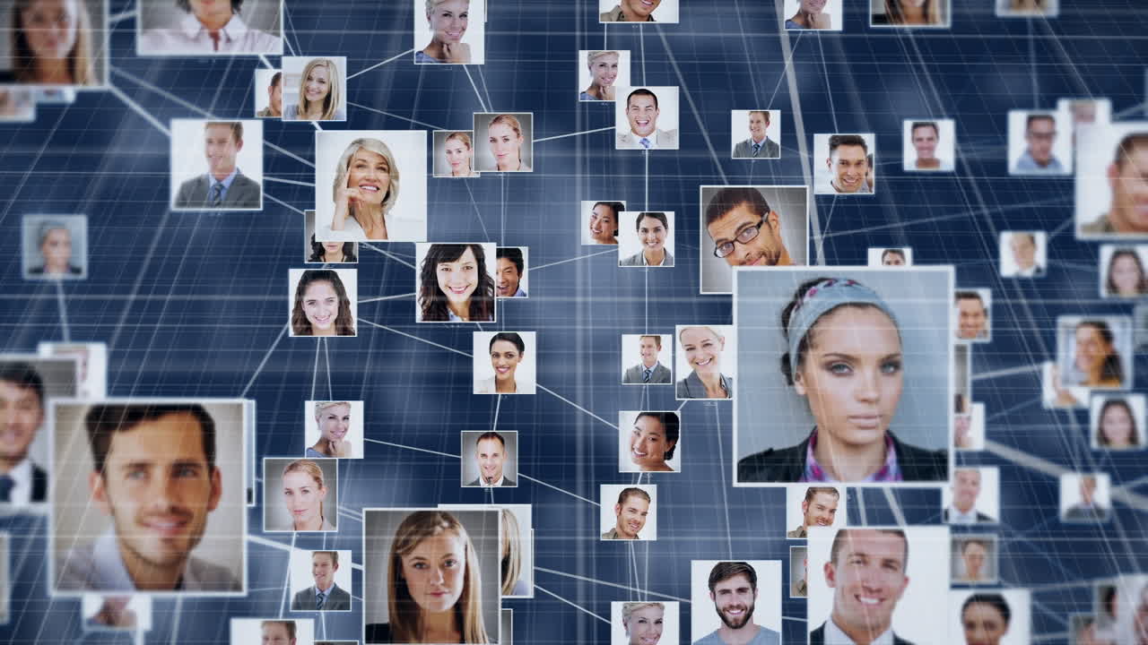 animación de la red de conexiones con diversas personas sobre un fondo borroso