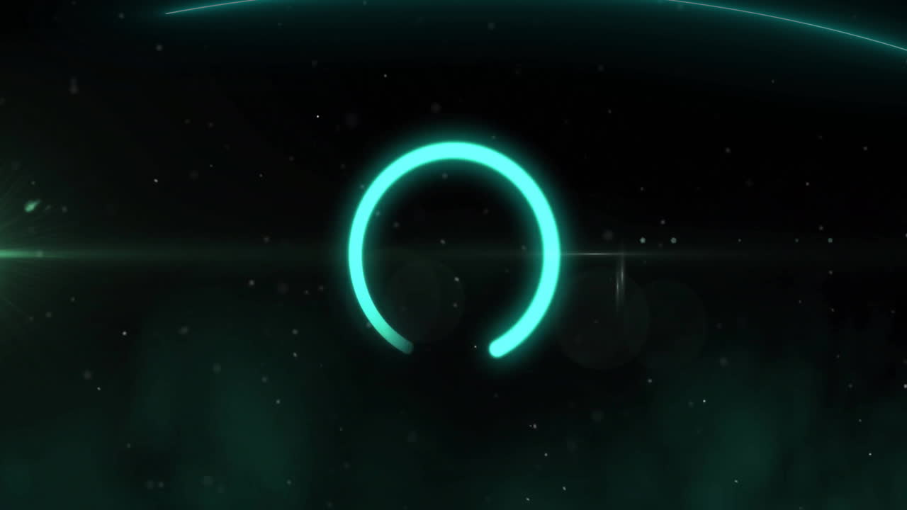 Glowing circular animation with particles over dark background