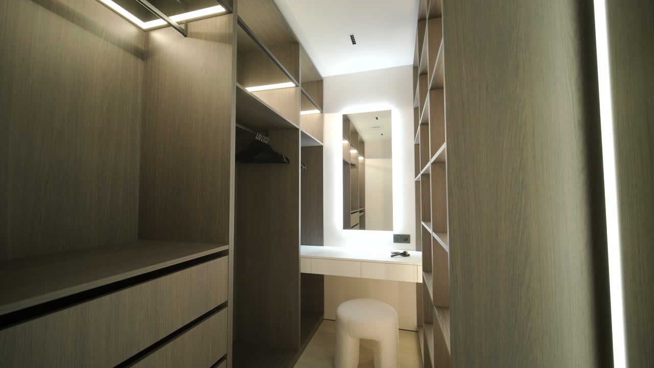 Modern Giyinme Odası, Makyaj Masası ve Işıklı Ayna ile