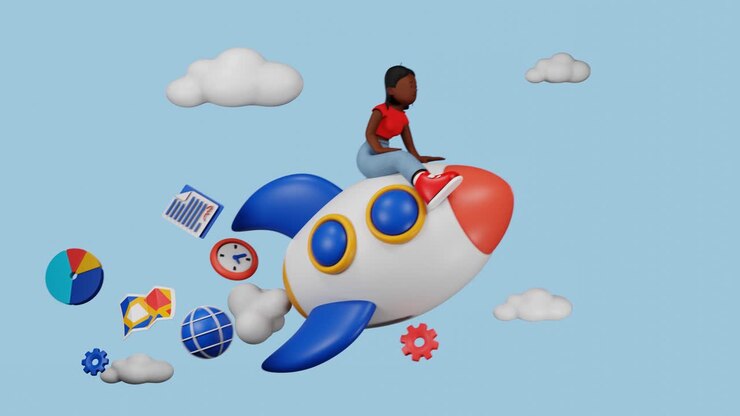 Woman on Rocket to Success