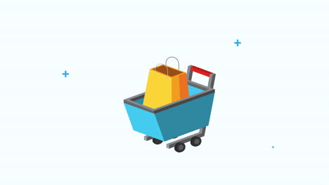 comercialización comercial con bolsa y carrito de compras