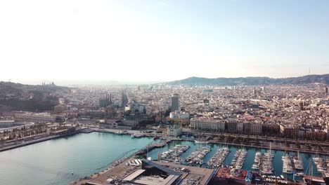 aerial view of barcelona cityscape and port