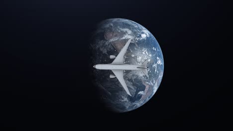 digitally generated of airplane flying around earth on space background 4k