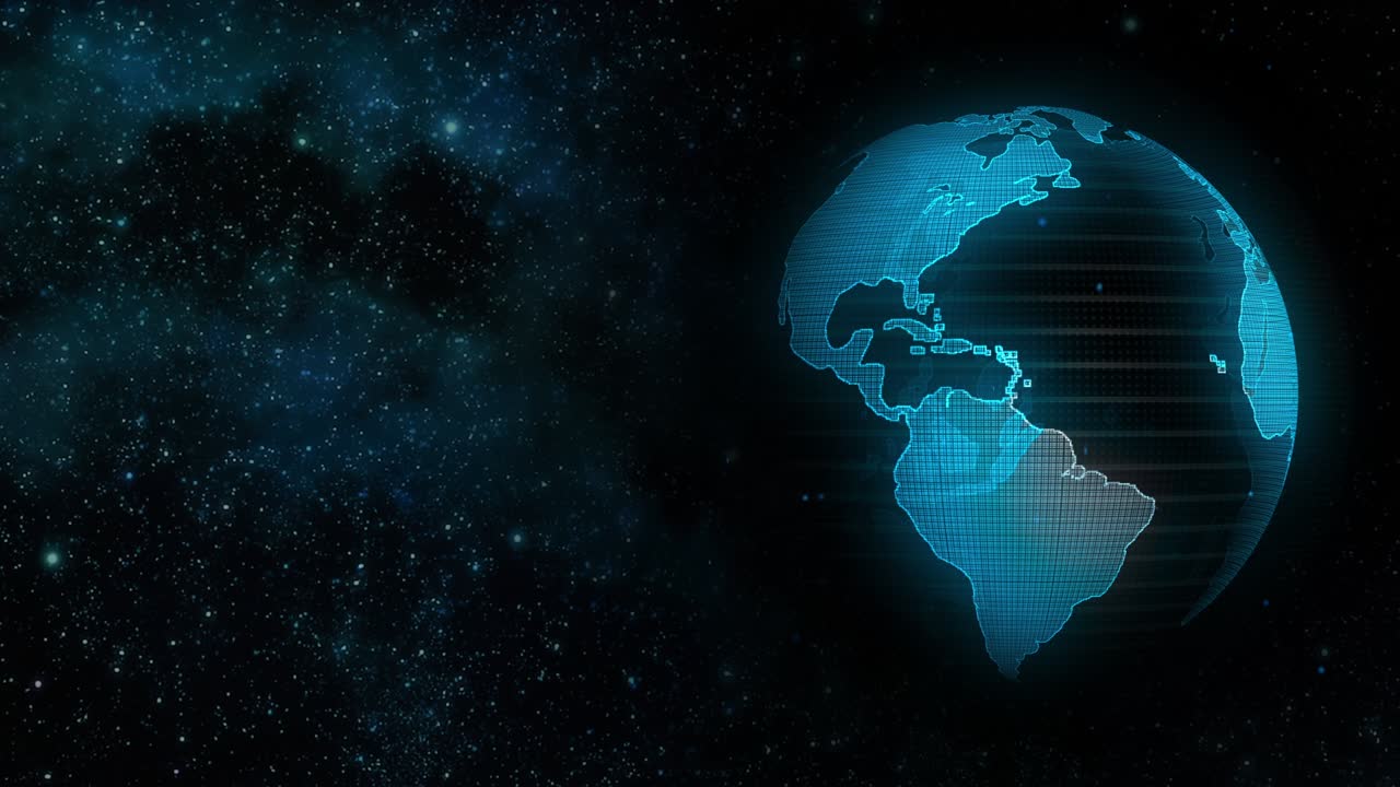 tierra visible mármol azul nubes digitales tierra girando animación social tecnología del futuro abstracto renderización 3d. galaxia. el movimiento de la tierra en el espacio. el clip contiene espacio, planeta, estrellas, cosmos