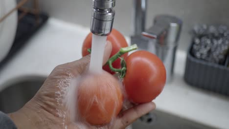 washing fresh tomatoes under running water