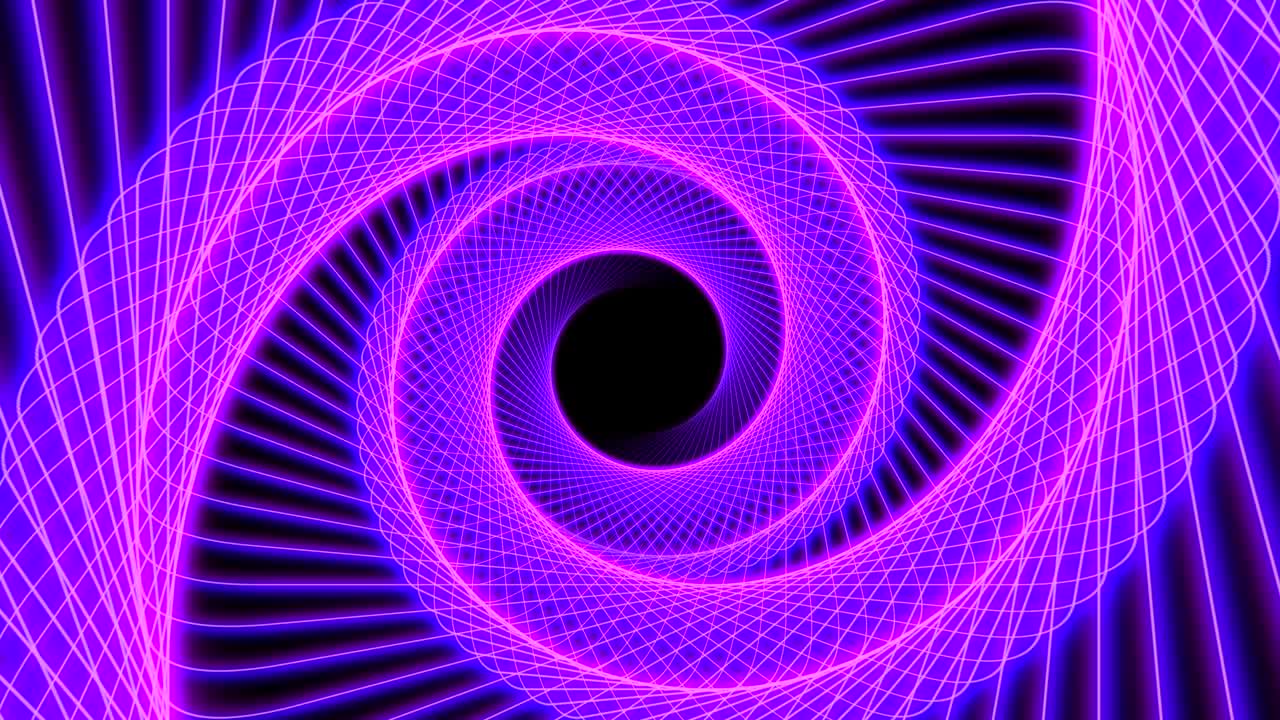 hermoso fondo de animación de marco de alambre en espiral de neón púrpura, 4k