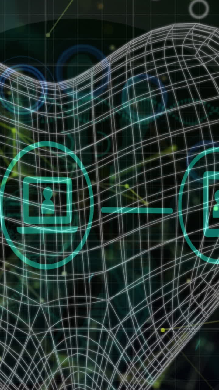 animación de iconos digitales con big data, conexiones en forma de corazón y procesamiento de datos