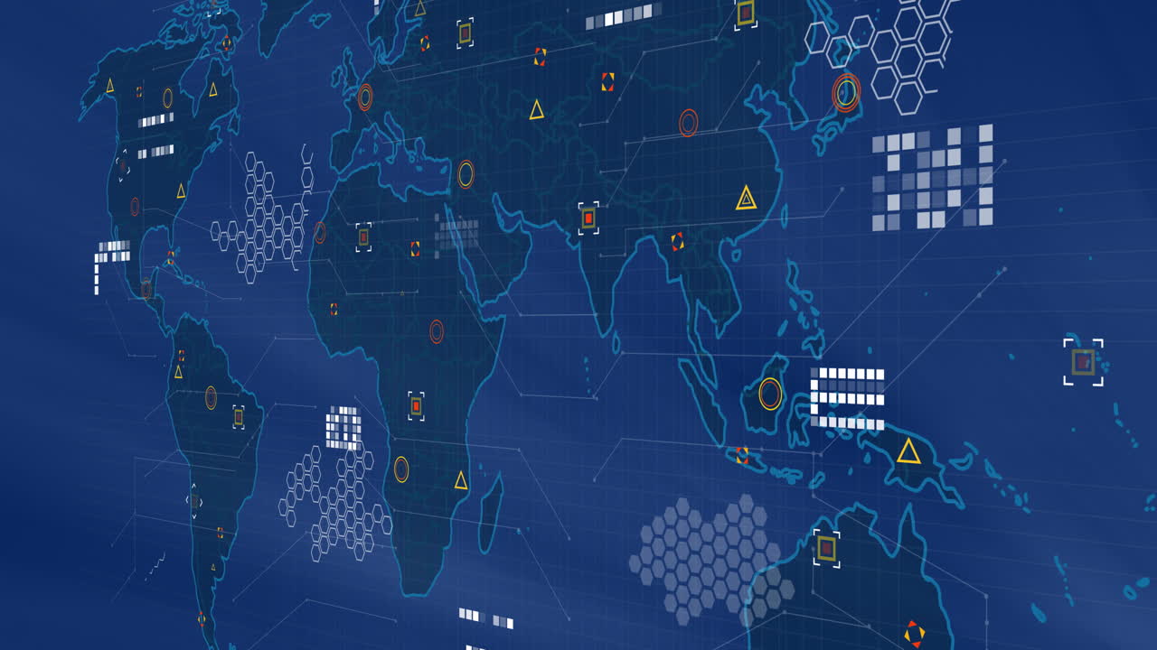 mapa del mundo con puntos de datos y conexiones de red animación