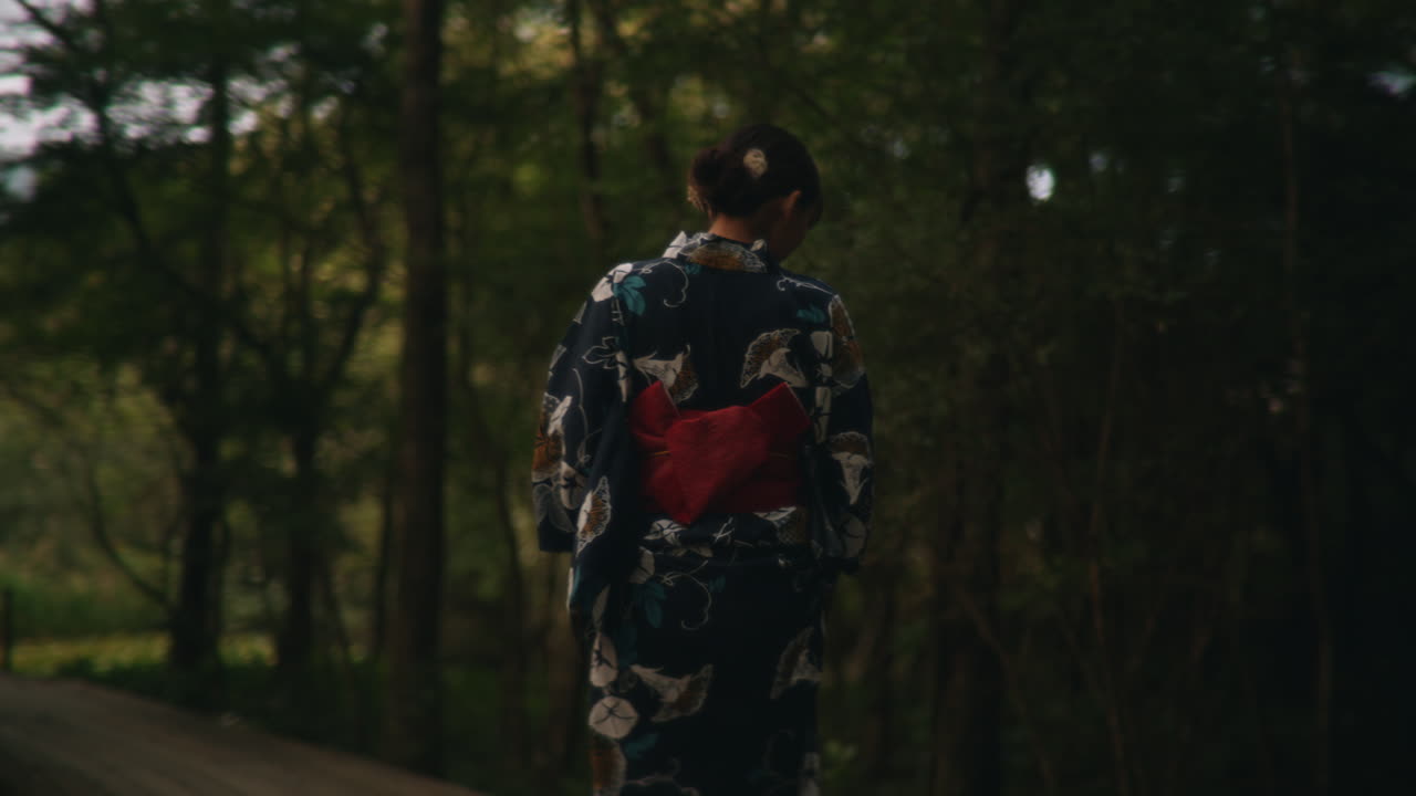 Woman in Yukata in Forest