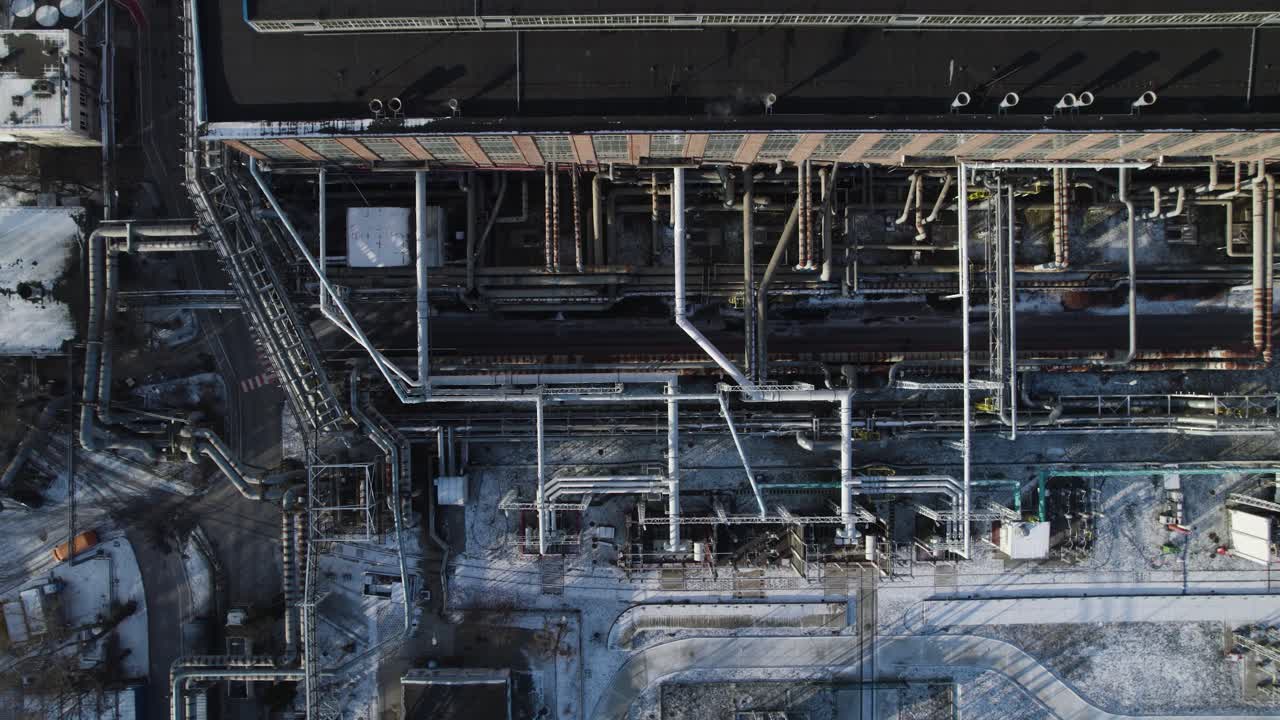 Top down aerial from heat energy plant during cold winter months