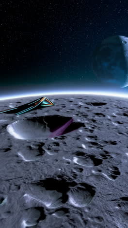 futuristic structure on a cratered moon with a celestial view