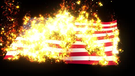 america flag on fire burning animation