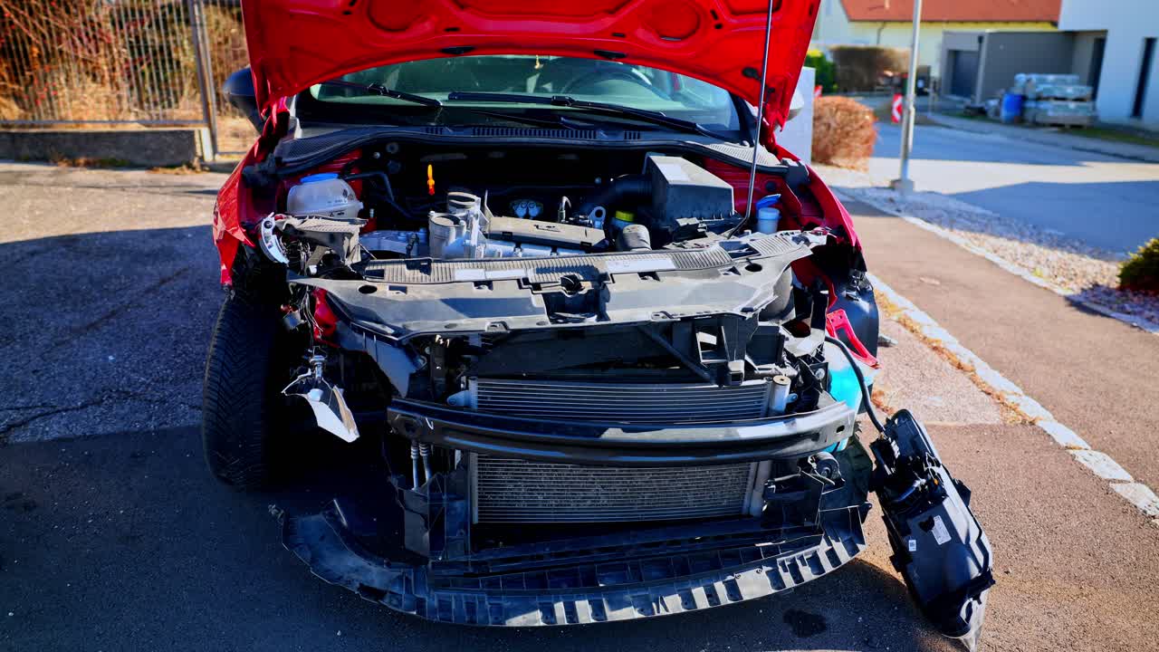 전면 충돌 후 충돌 된 자동차