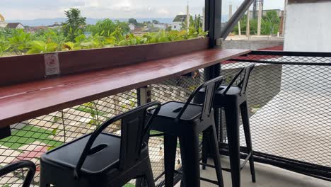 modern rooftop cafe with city view