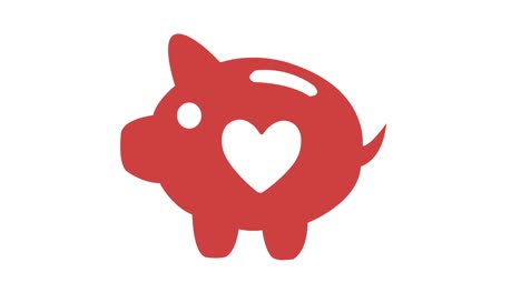 animation of piggy bank with heart icon over white background