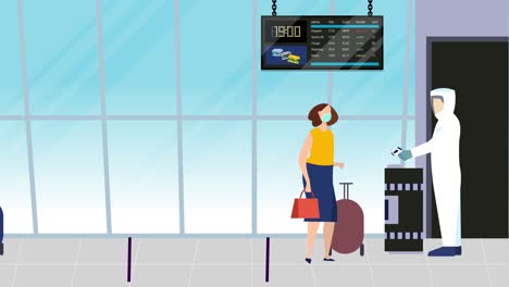 Personas-Animadas-Que-Se-Muestran-Manteniendo-La-Distancia-Social-En-El-Aeropuerto-Y-Controlando-Su-Temperatura