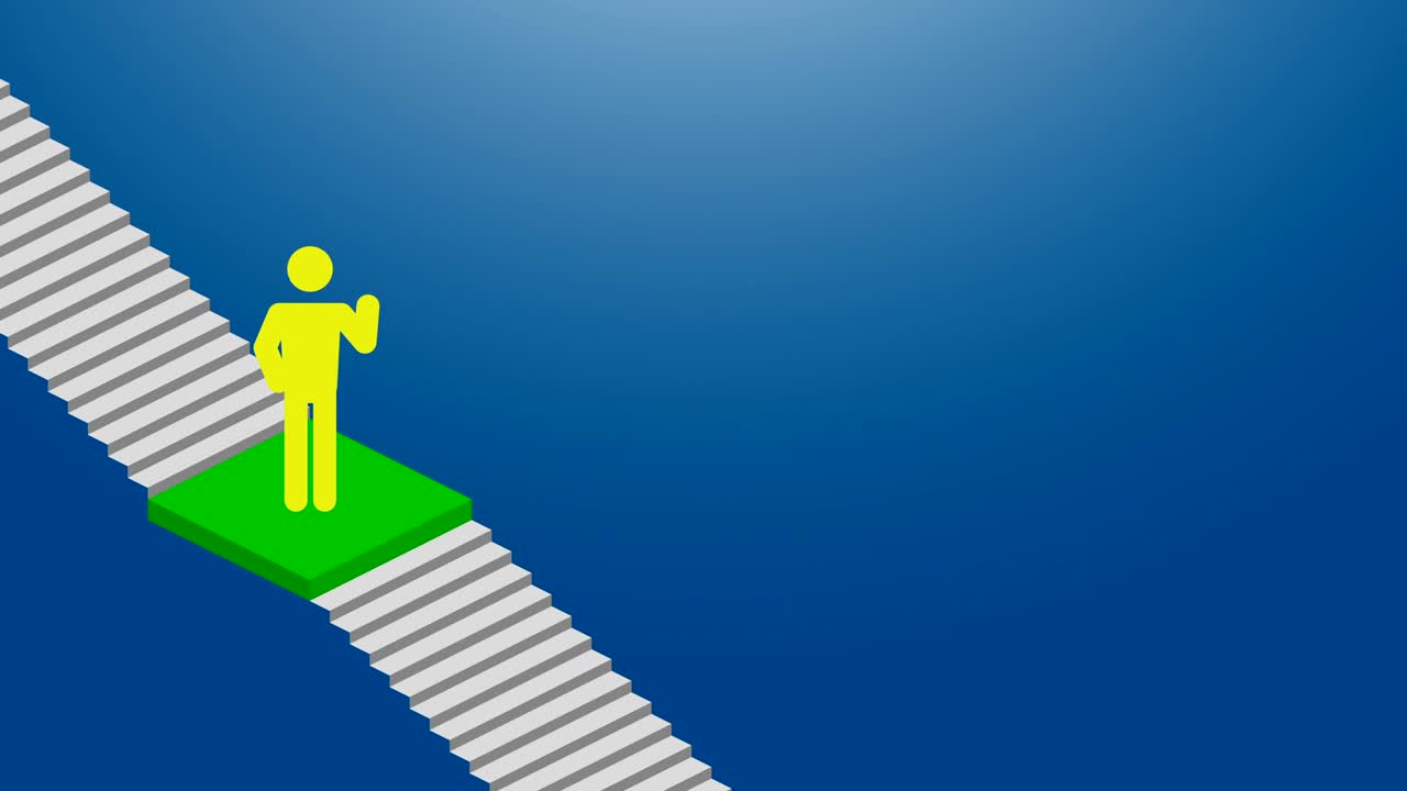 프레젠테이션 픽토그램 남자 아이콘 초록색 비즈니스 성공 계단 단계별로 파란색 그라디언트 배경에 loopable, 애니메이션 4k