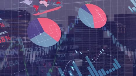 Animation-of-statistics-and-financial-data-processing-over-grid-and-cityscape