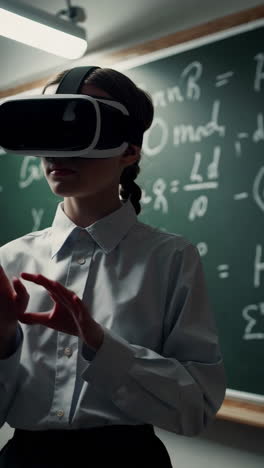 student experiences virtual reality in a classroom