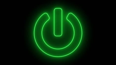 glowing neon power icon on black background.