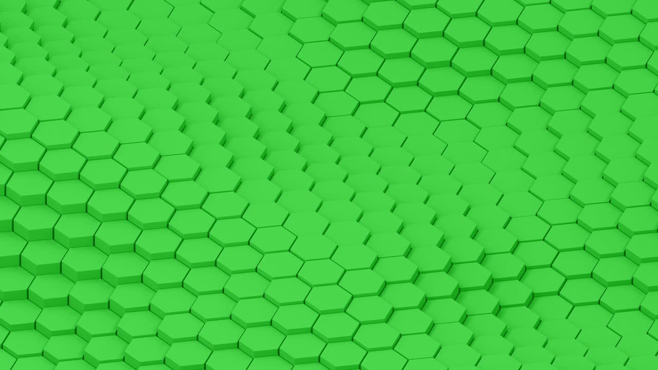 Surface with moving hexagonal green pillars animation background