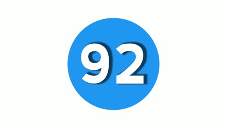 number 92 sign symbol animation motion graphics icon on blue circle white background,cartoon video number for video elements