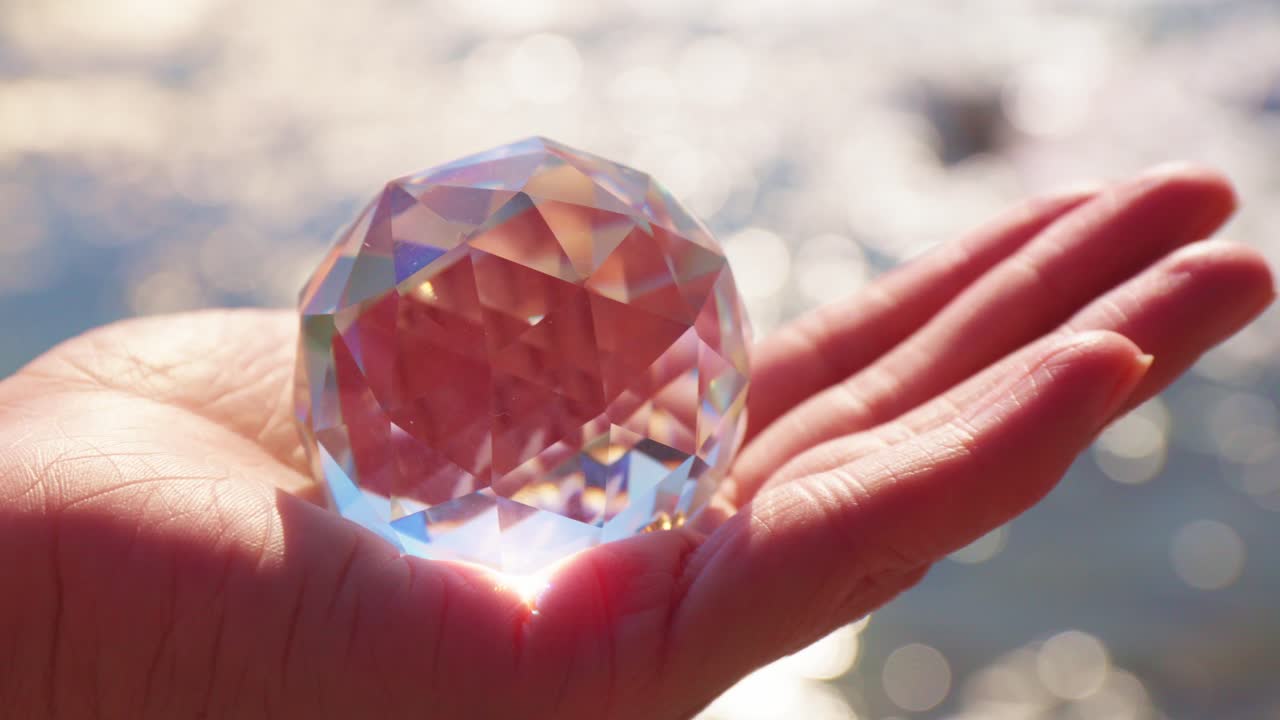 Crystal Held in Hand by the Ocean