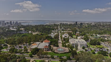 San-Diego-California-Aerial-v72-flyover-balboa-park-above-el-prado-leading-to-historical-cabrillo-bridge-capturing-cultural-and-recreational-urban-parklands---Shot-with-Mavic-3-Cine---September-2022