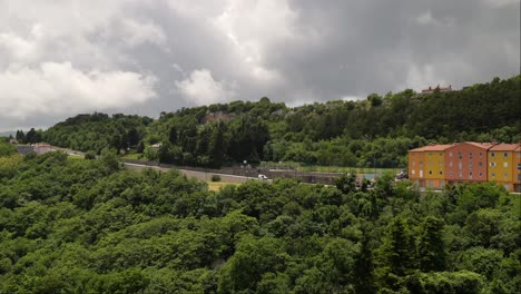 Main-highway-into-the-hilltop-town-of-Labin,-Istria,-Western-Croatia