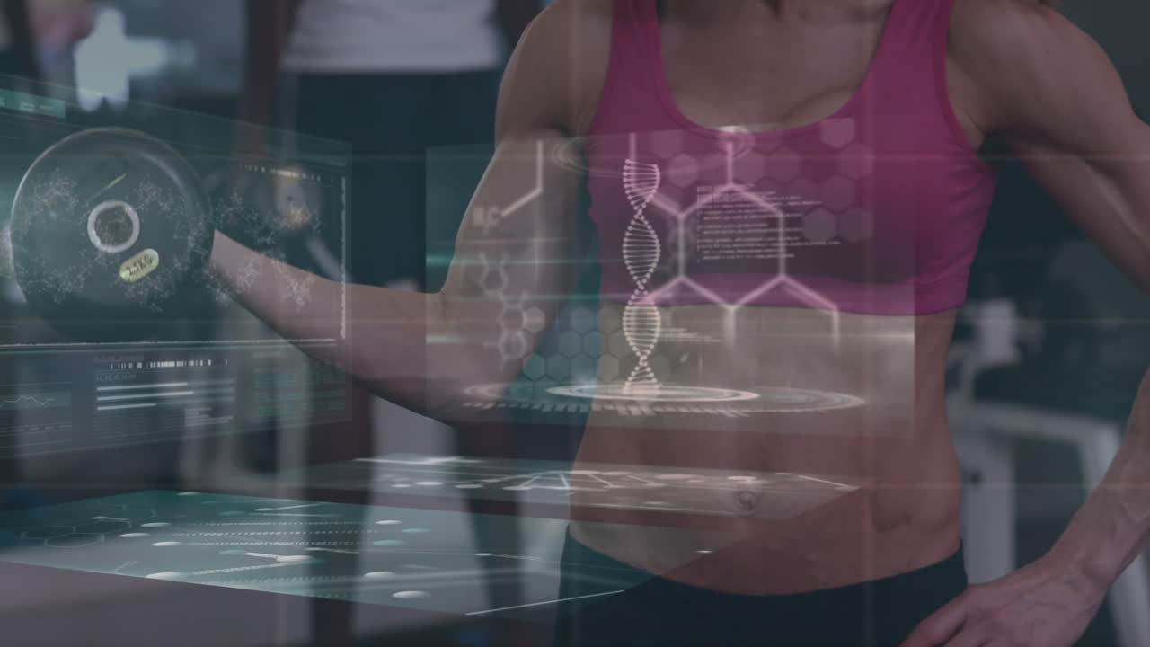 animación del procesamiento de datos médicos sobre mujeres caucásicas en forma