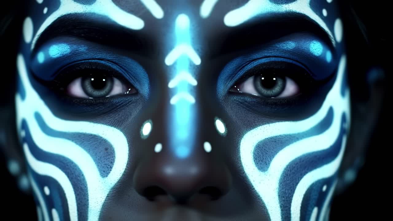 Beauty and artistry of body paint showcased in unique close-up of mesmerizing face design