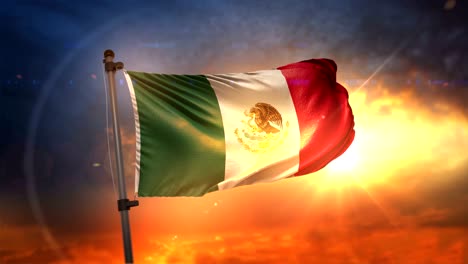 mexico flag backlit at beautiful sunrise loop slow motion 4k