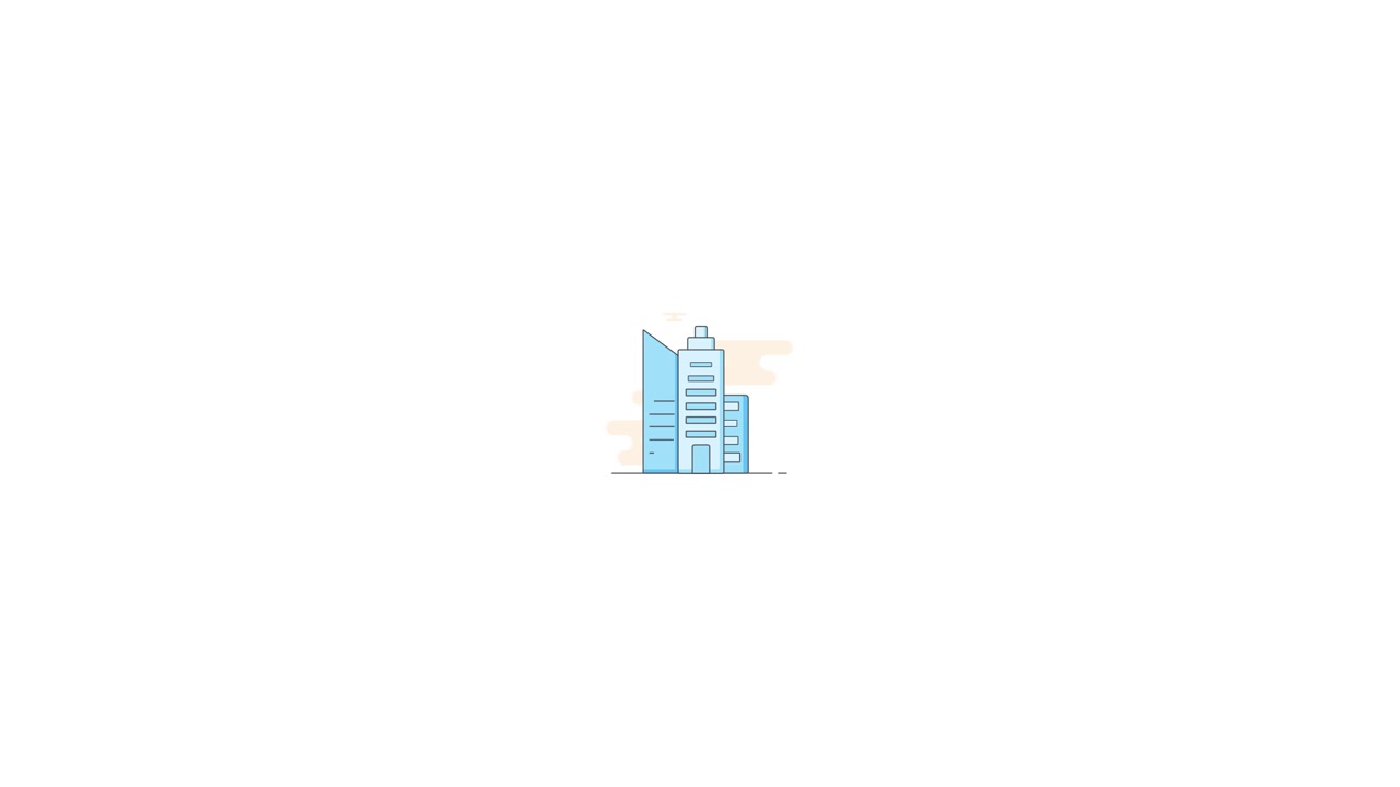 Illustrazione animata minimalista di un moderno grattacielo