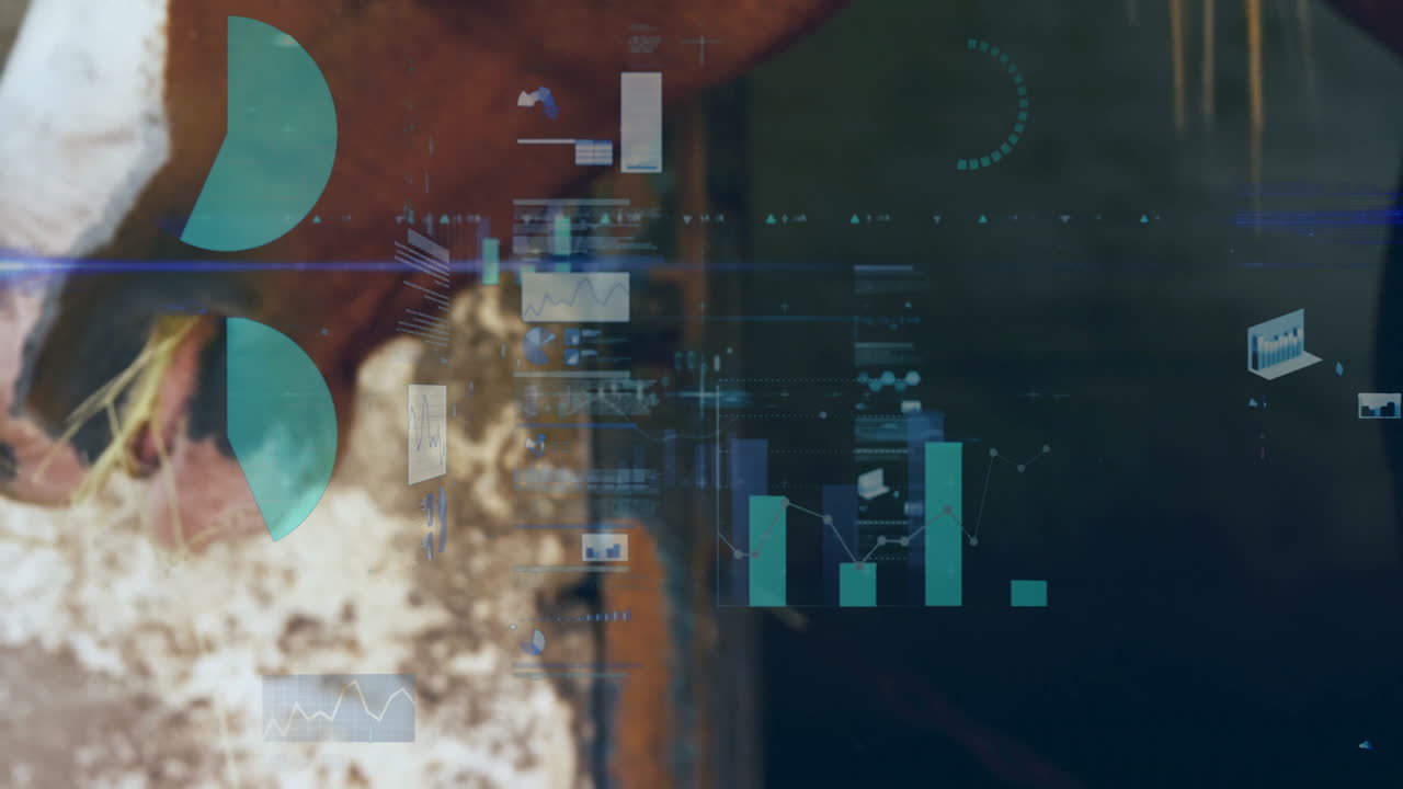 Data visualization animation over close-up of person working with tools