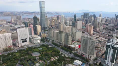 aerial shot of dalian city center