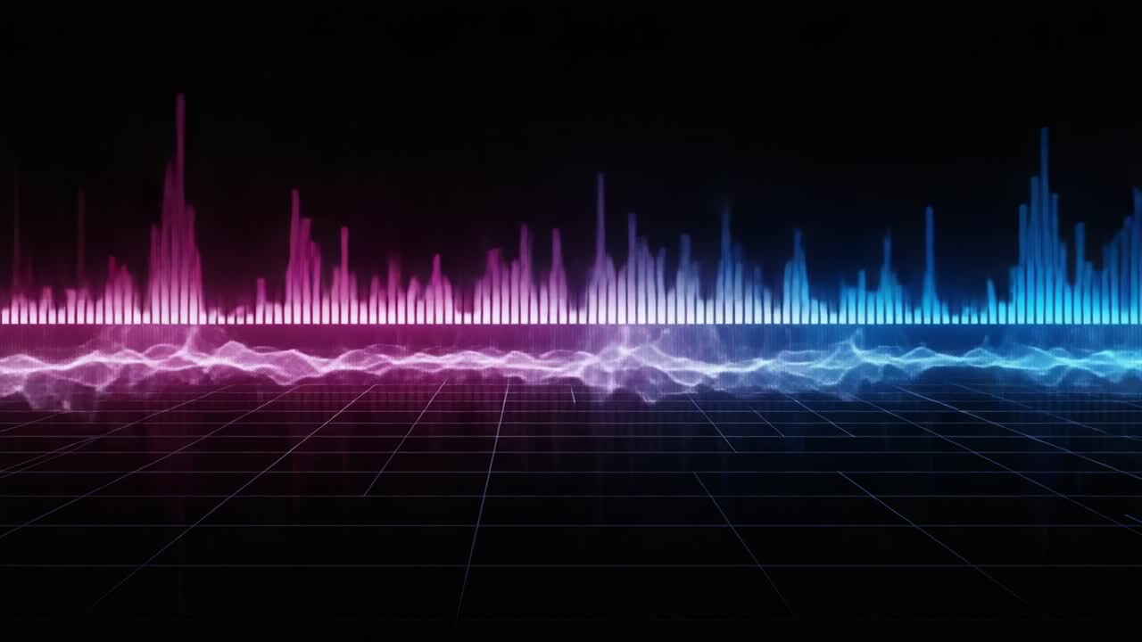 Dynamic Visualization of Sound Waves: A Stunning Representation of Audio Frequencies in Vivid Colors and Varying Amplitudes Across a Dark Background