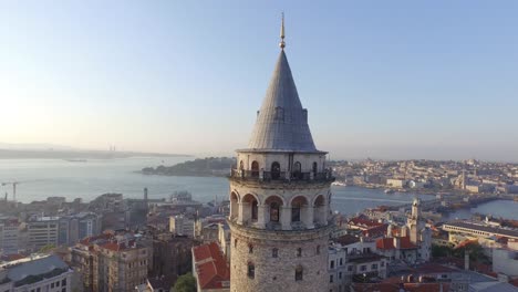 galata tower, sunrise, istanbul view, 4k aerial video view, historical peninsula, city view