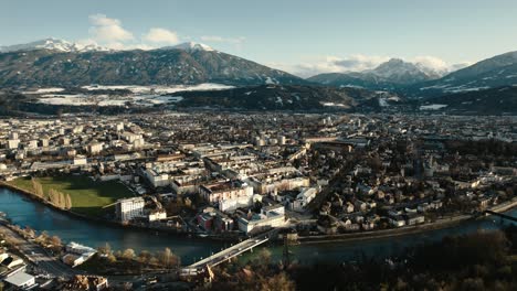 aerial drone shot of city of innsbruck, tyrol, austria