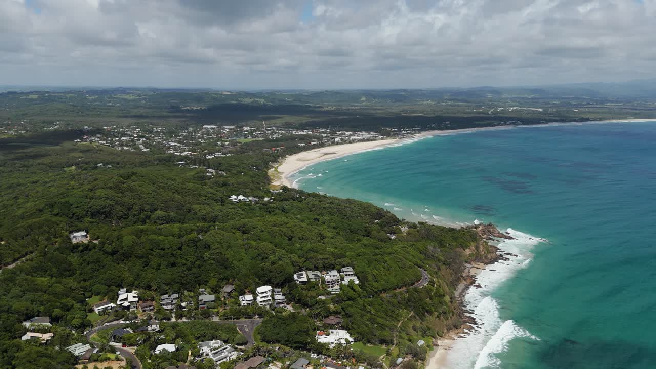Turquoise sea in Byron Bay, Australia, drone perspective