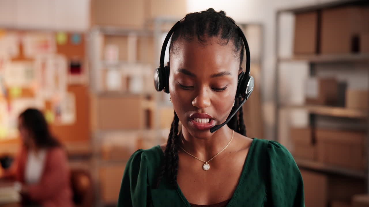 Young Black Woman Wearing Headset Working in Customer Service
