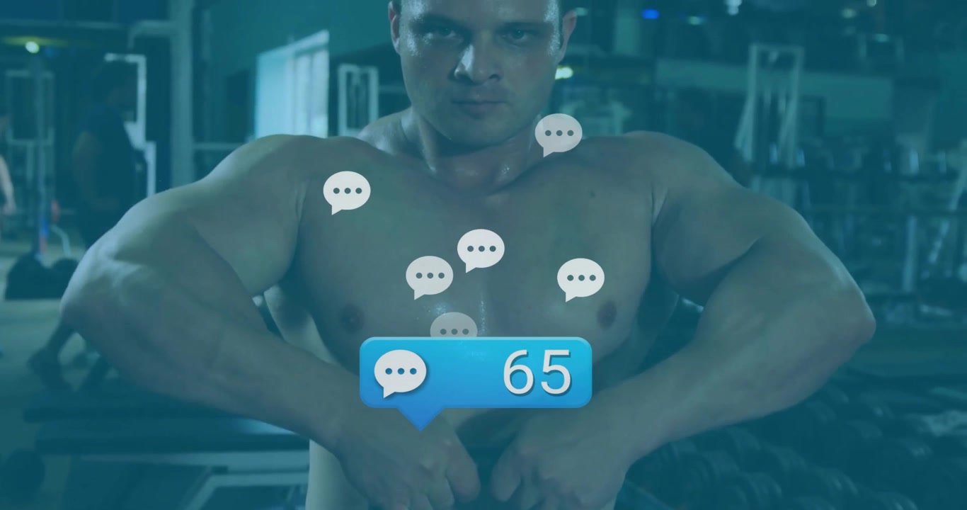 Bolla di chat che mostra un conteggio da otto a 95 mentre un istruttore di fitness solleva un kettlebell da 20 kg al petto.