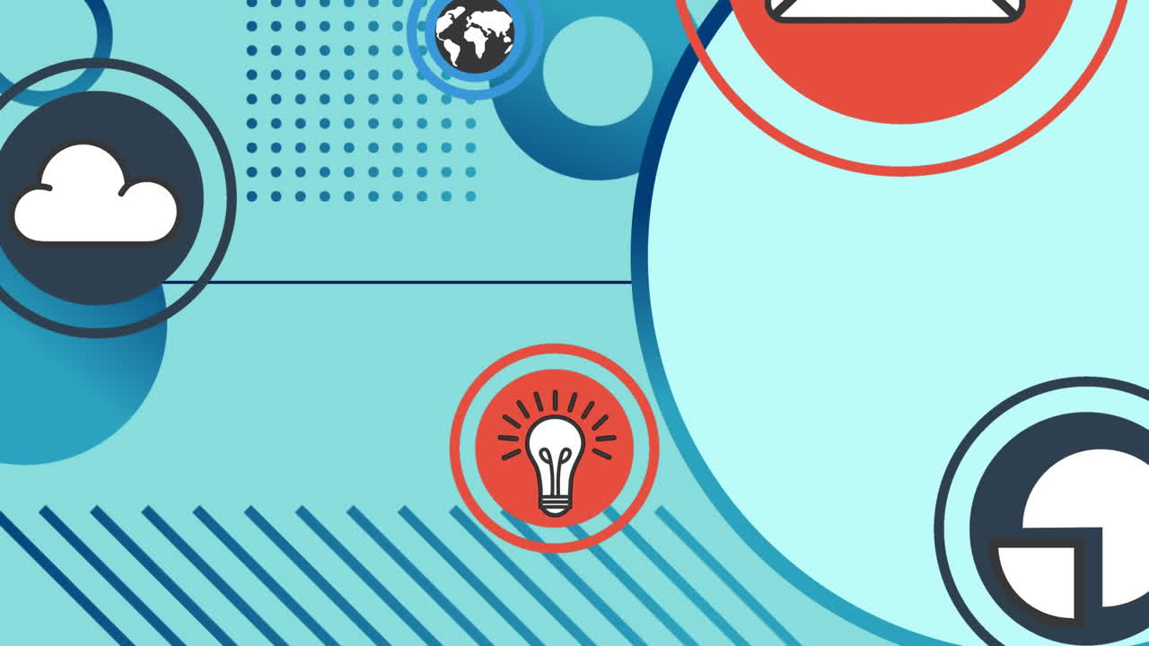 Animation of network of connections with icons on green background