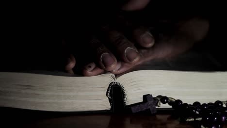 praying to god with hand on bible with white background with people stock footage