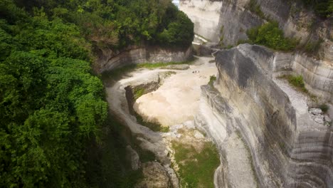 aerial: drone shot showing the scenery inbetween two mouths