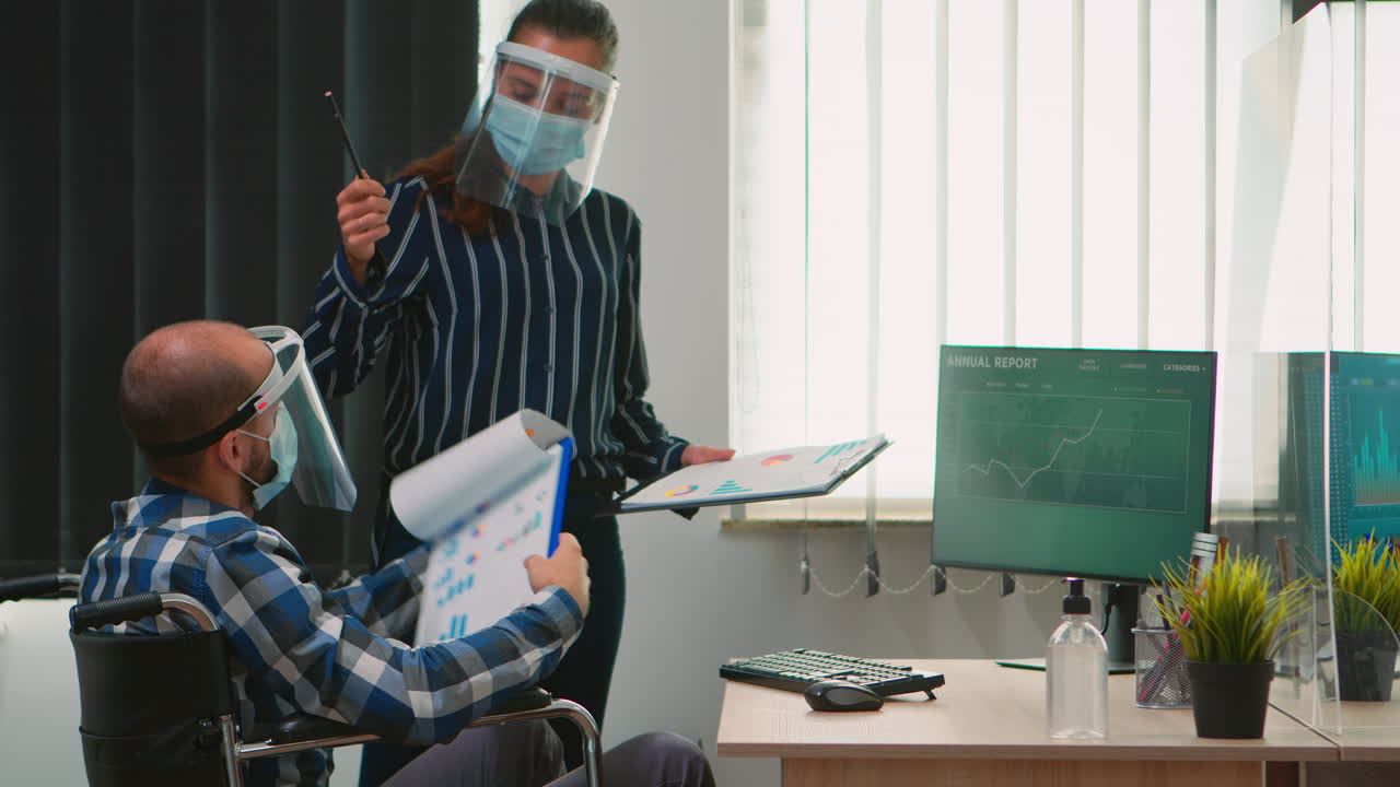 Businesspeople crew wearing face protection against coronavirus