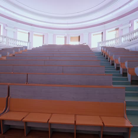 wooden panelled university lecture theatre
