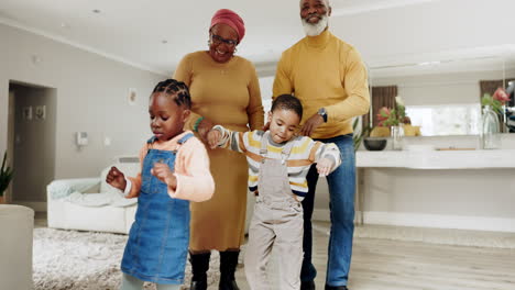 family, children and grandparents dancing